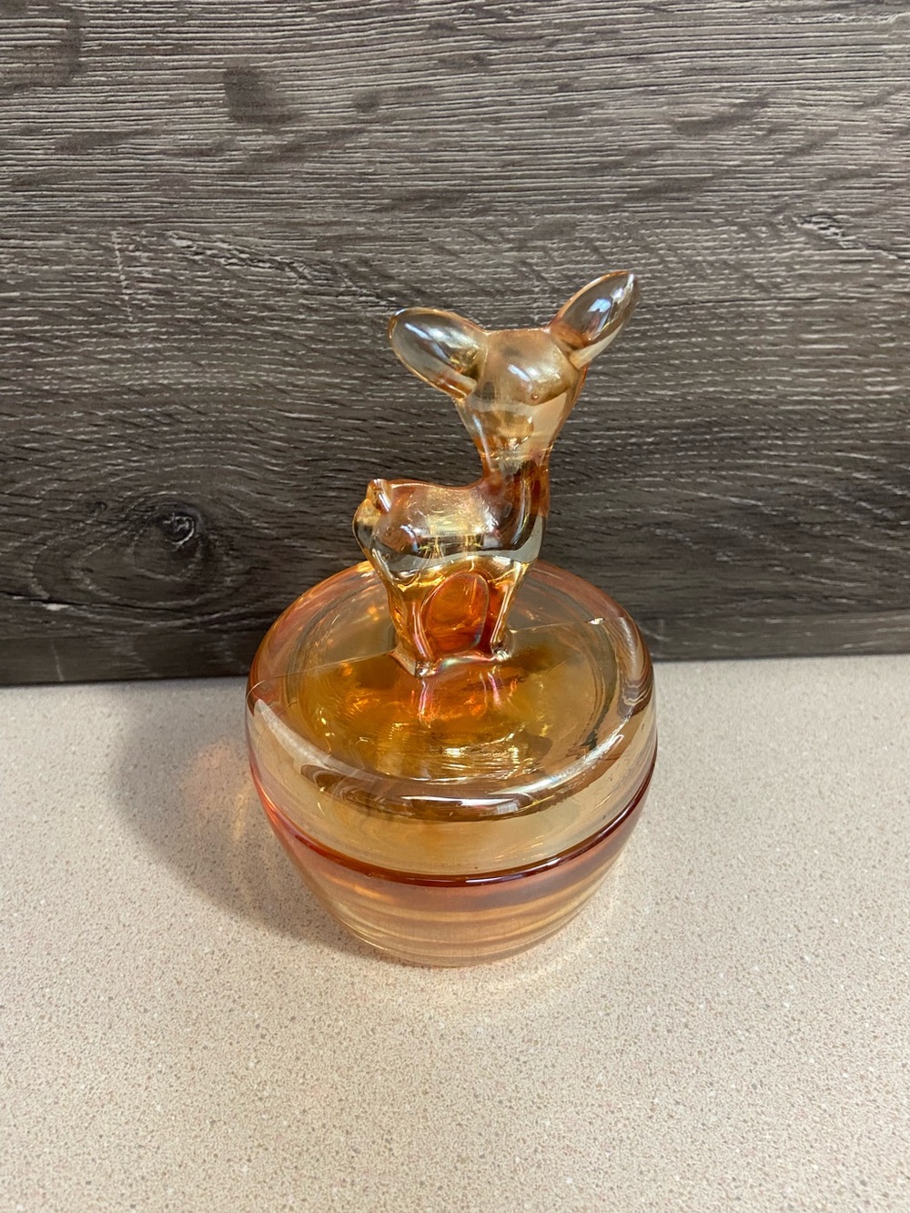 Vintage Deer Fawn MCM Jeanette Marigold Carnival Glass Trinket Candy Powder Dish